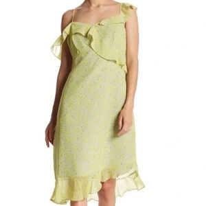 Nanette Lepore Women's Floral Boho Ruffled Midi Dress In Lemon Meringue Size 16.